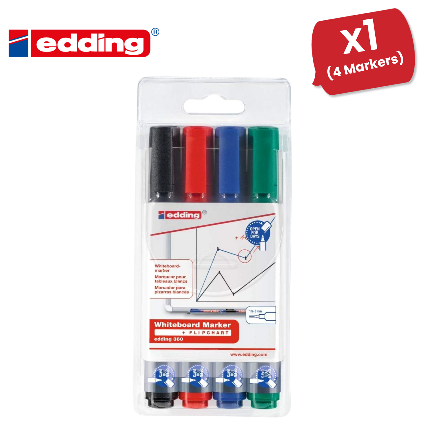 Edding 360 Drywipe Marker Assorted Pack of 4 - 1 to 5 Packs