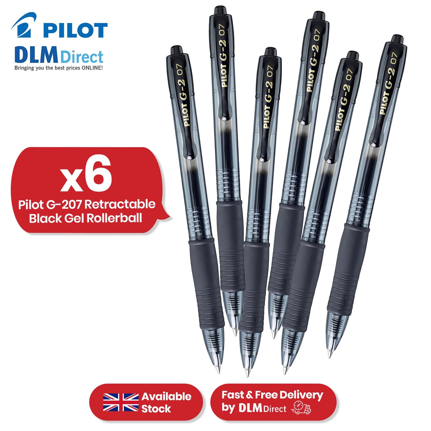 Pilot G-207 Rollerball - Retractable Black Ballpoint, 0.4mm Tip Biro for Writing
