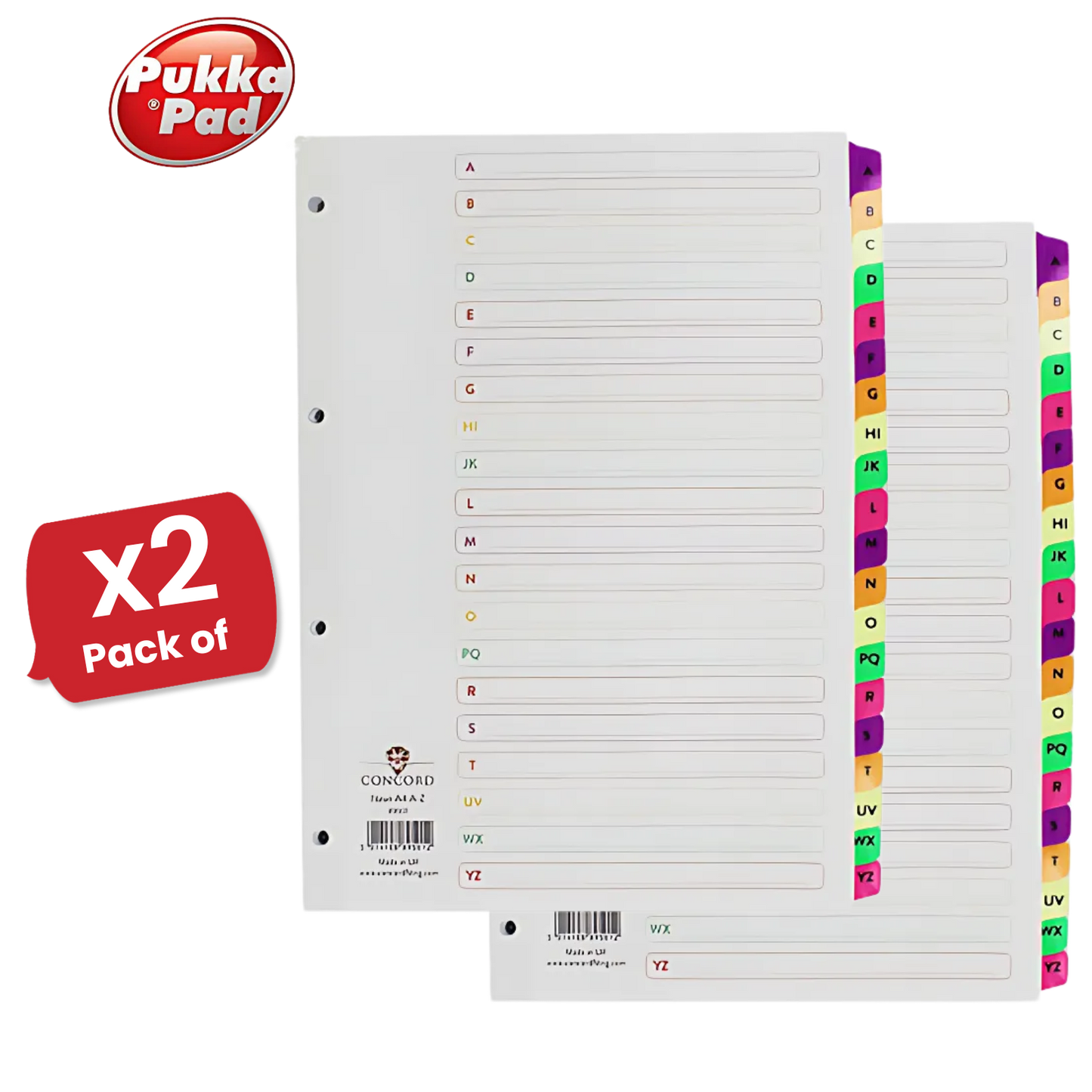 Pukka Multi-Coloured Neon Mylar A-Z Index - 1 to 5 Packs