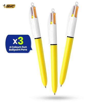BIC 4-Colour Sun Pens Pack of 3 Medium Points for Office & Home