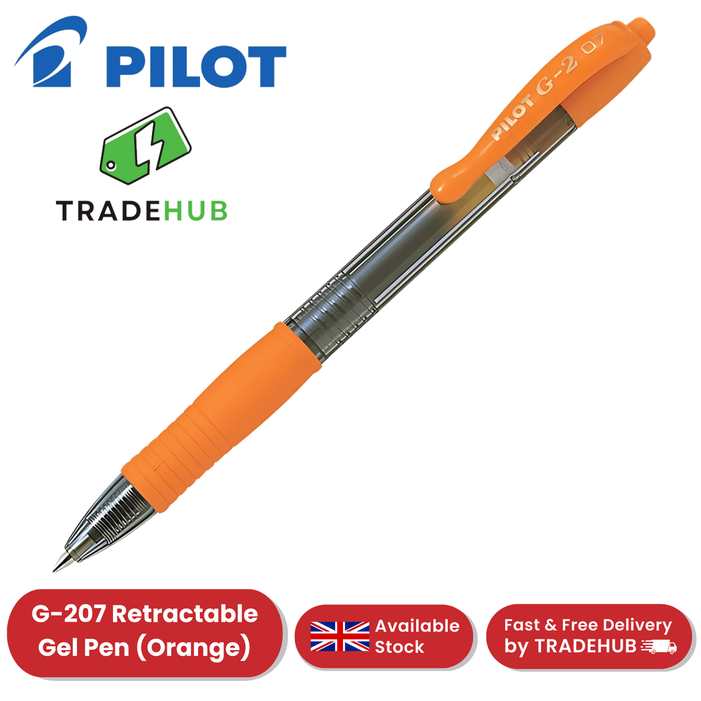 Pilot G-207 Retractable Gel Rollerball Medium Orange - Pack of 1 - 1 to 36 Packs
