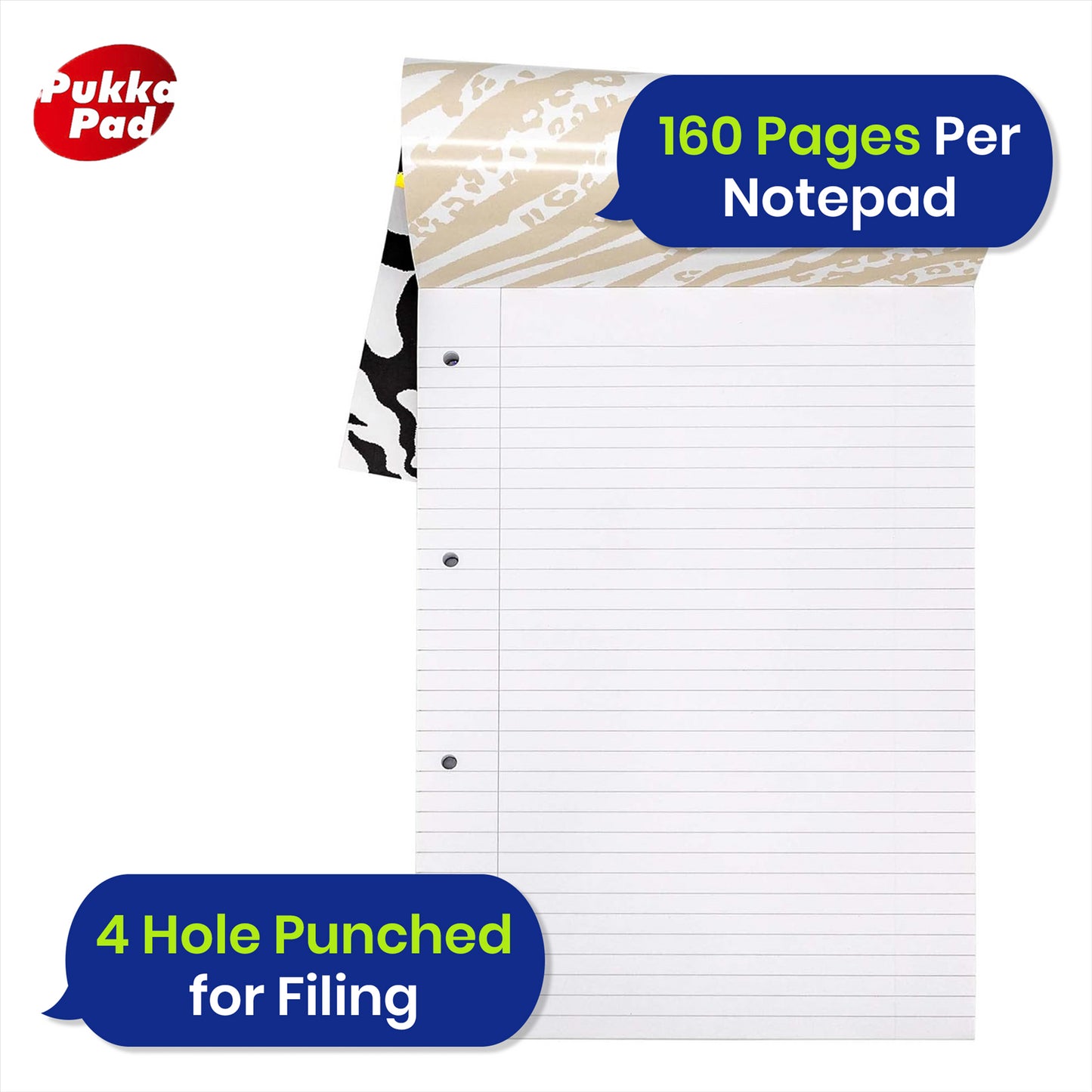 Pukka Pad A4 Refill Notepad –2 Pack Zebra & Leopard Print Writing Pad For Work Projects
