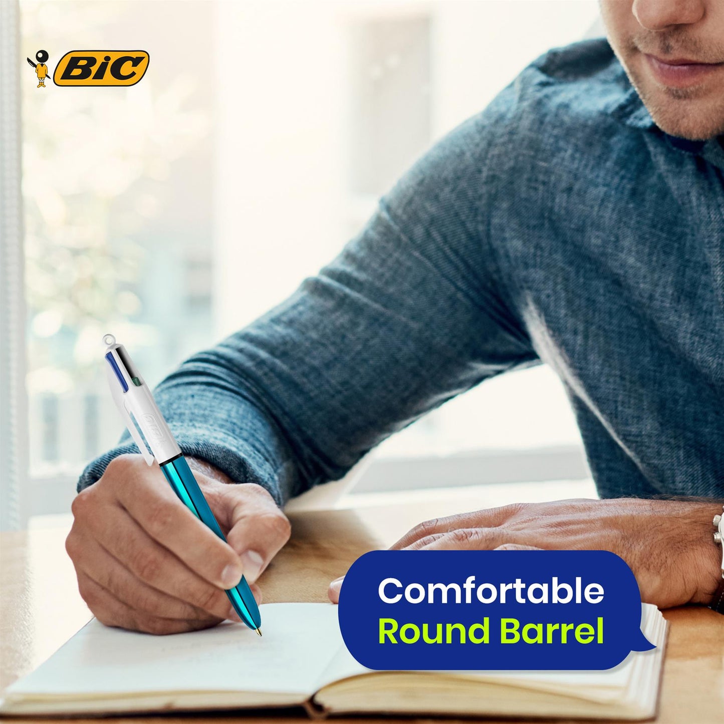 BIC 4 Colours Shine Ballpoint Pens Pack of 3 with Medium 1.0mm Tip and Multicolour Retractable Ink