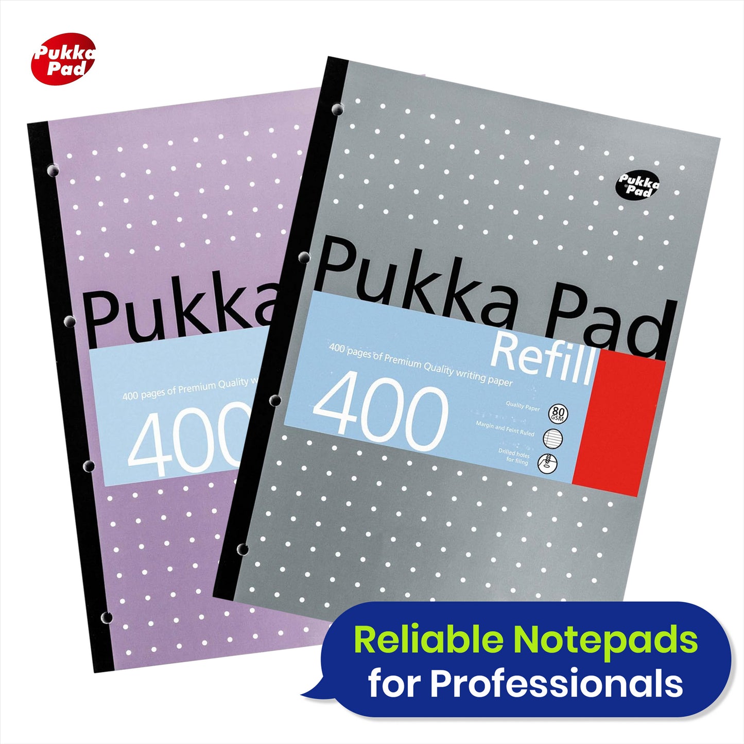 Pukka Pad A4 Refill Notepad with 400 Pages of 80GSM Paper, ,Blue,White,Pink,Silver - Pack of 5
