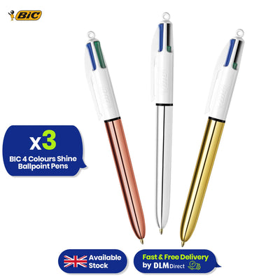 BIC 4 Colours Shine Pens Pack of 3 with 4 Ink Colours in One
