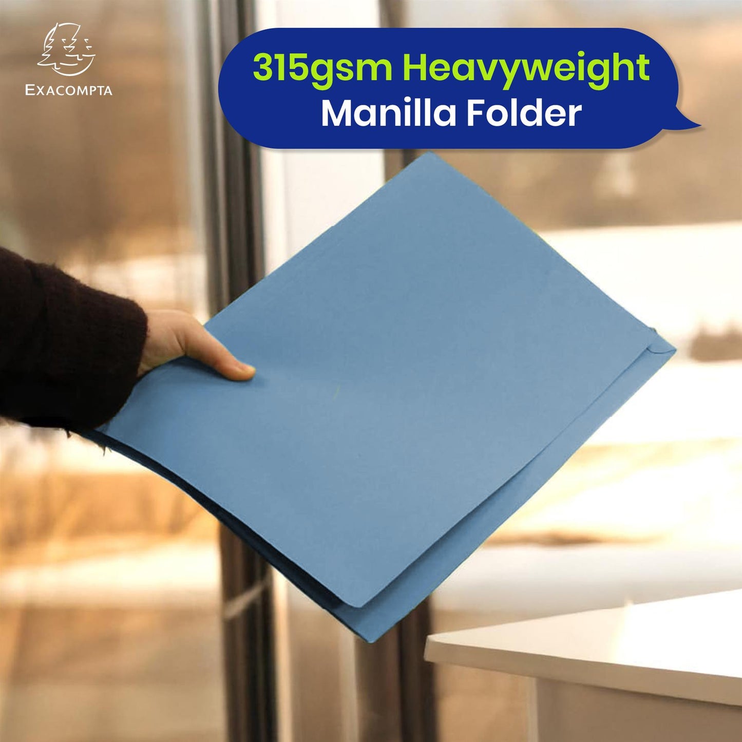 Exacompta Guildhall Full Flap Pocket Wallet, Durable 315gsm Manilla Folder Foolscap, 50 Pack (Blue)