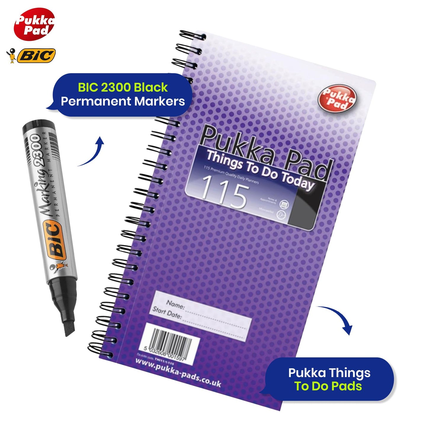 BIC Permanent Markers Set for Clear Task Notes 6x and Pukka Pad for Writing 3x, Daily Planning Items