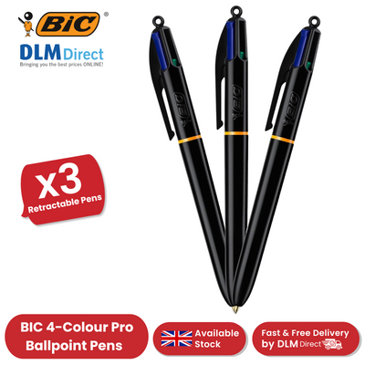 BIC 4 Colours Pro Retractable Ballpoint Pens, - Pack of 3