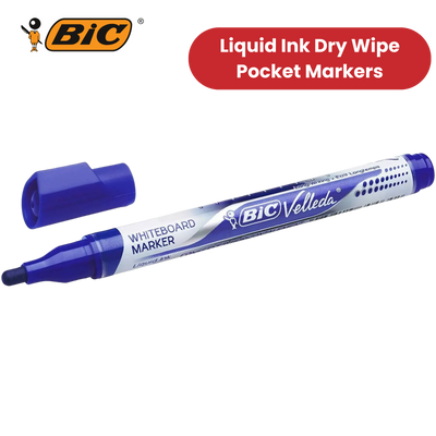 BIC Velleda Liquid Ink Dry Wipe Markers - Blue Ink, Smooth Writing, Pack of 12