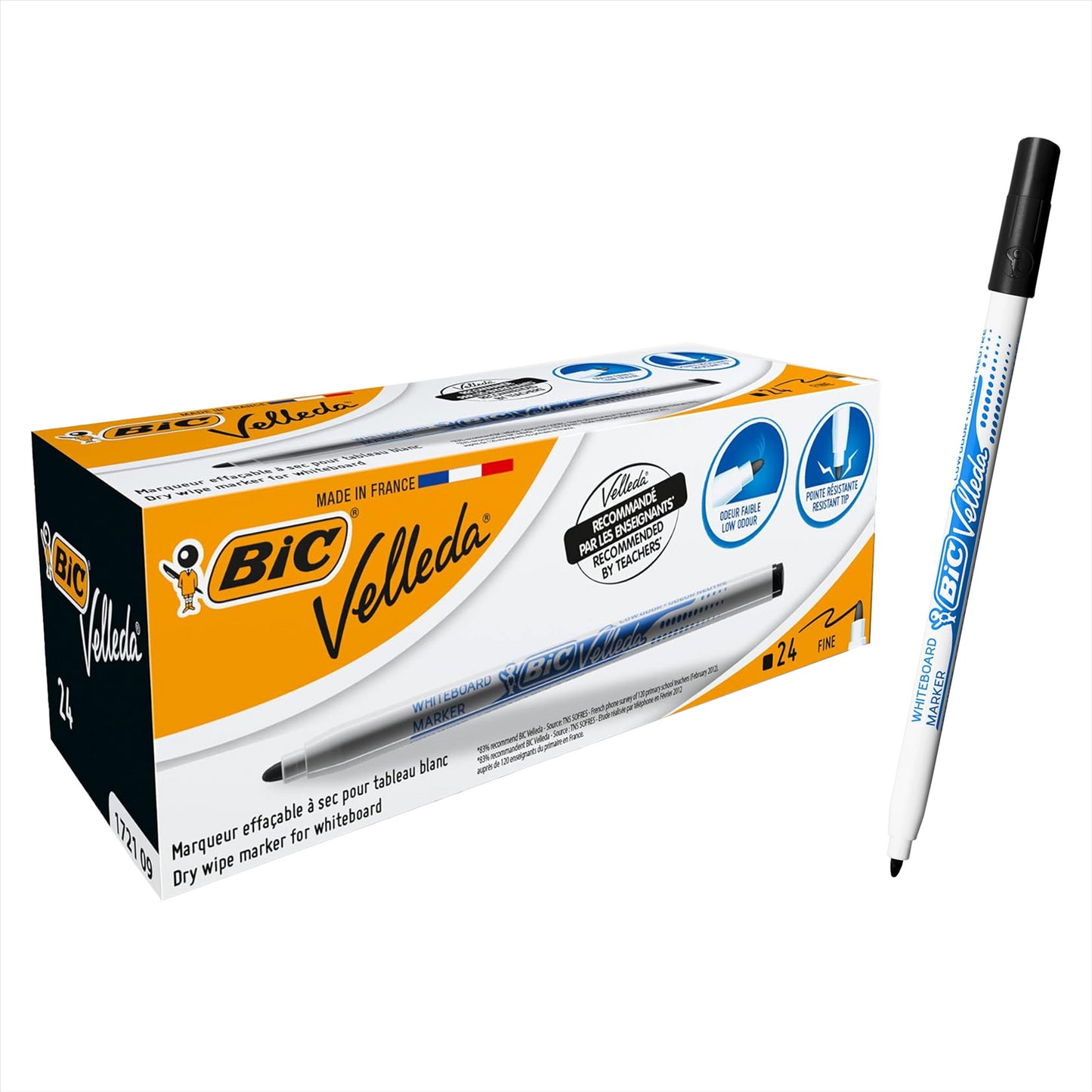 BIC Whiteboard Marker Plastic Bullet Tip Dry Erase Pen Low Odour Ink for Office School (Pack of 24)