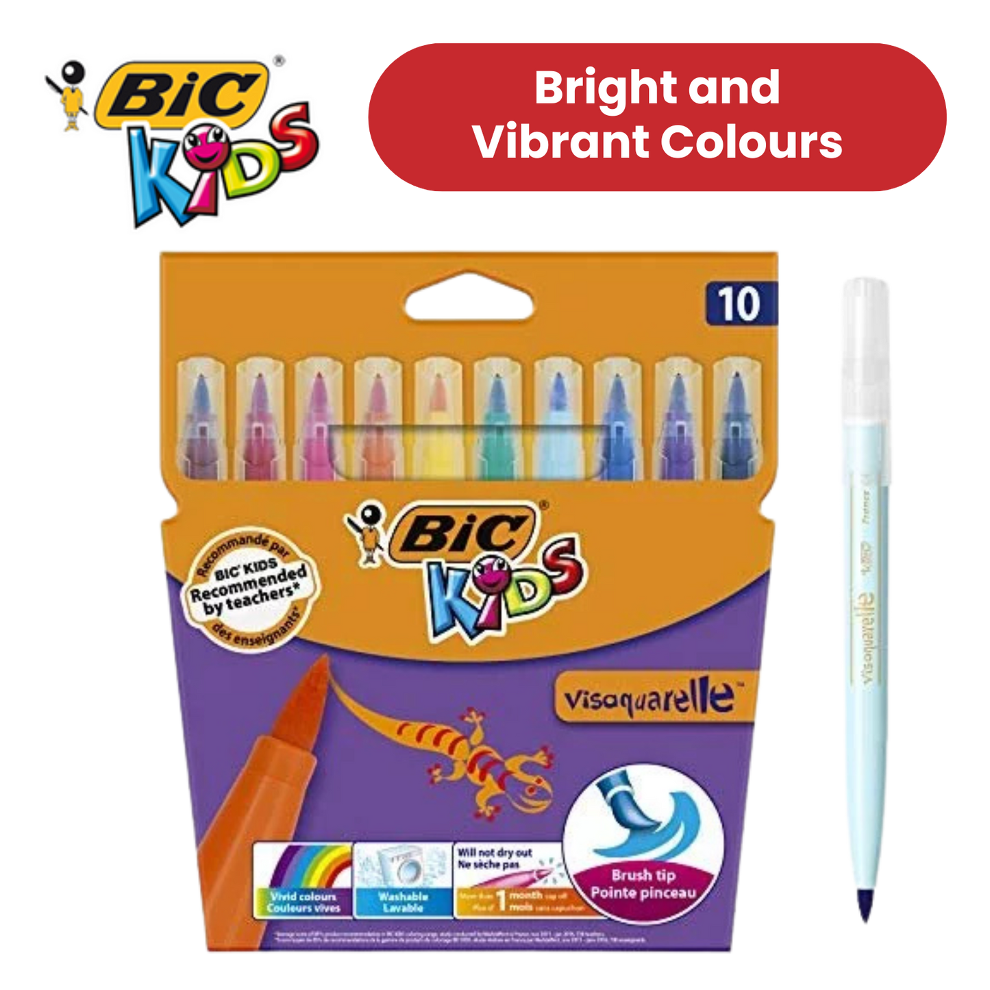 BIC Kids Visaquarelle Colouring Pens - Pack of 10 - 1 to 5 Packs