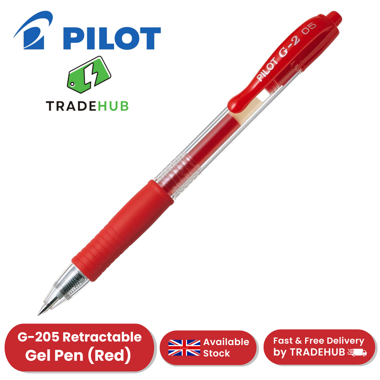 Pilot G2 05 Fine Point Red Gel Refillable, Long-Lasting Ink for Office & School