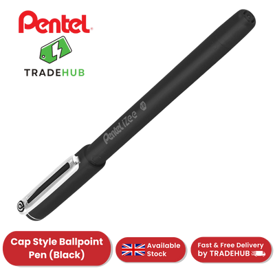 Pentel iZee Cap Style Single Ballpoint Pen, Black for Office, School & Home