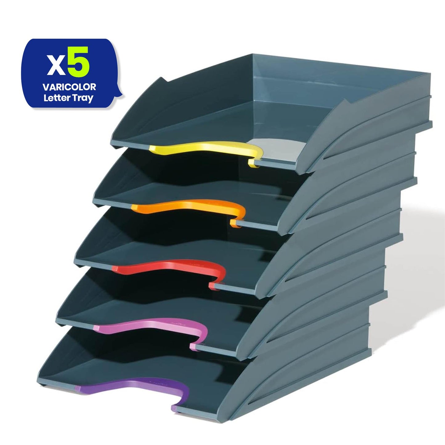 5x Letter Tray A4 Stackable Office Paper Tray Durable Desk Organiser for Paperwork