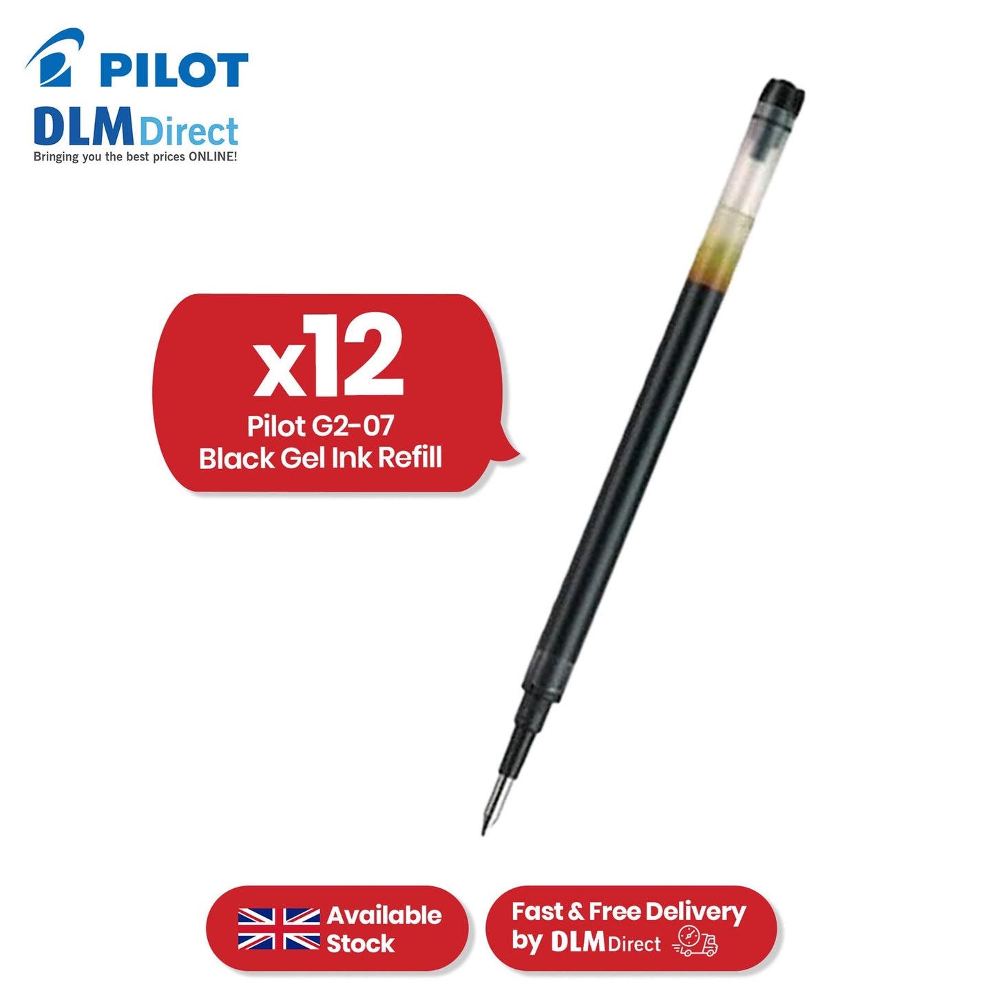 Pilot G2-07 Black Gel Ink Refill - 0.7mm Medium Ink Cartridge Replacement for Pens