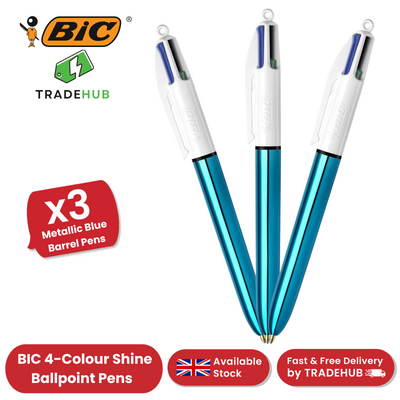 Bic 4 Colour Shine - Blue - Pack of 3