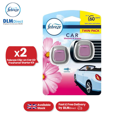 Febreze Clip-On Car Air Freshener 2ml Blossom & Breeze Gel Car Freshener for Odour (Pack of 2)