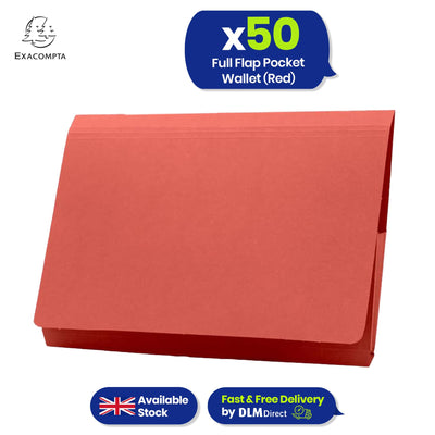 Exacompta Guildhall Full Flap Pocket Wallet, Durable 315gsm Manilla Folder Foolscap, 50 Pack (Red)