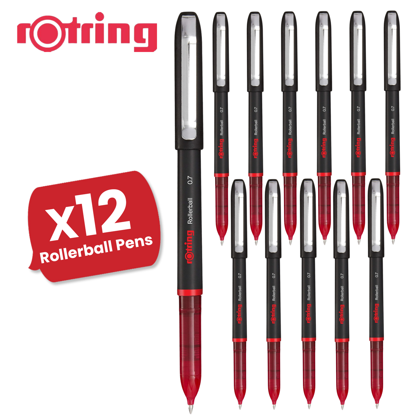 rOtring Rollerball Pen Fine Point 0.7mm - Red Ink, Smooth & Precise Writing