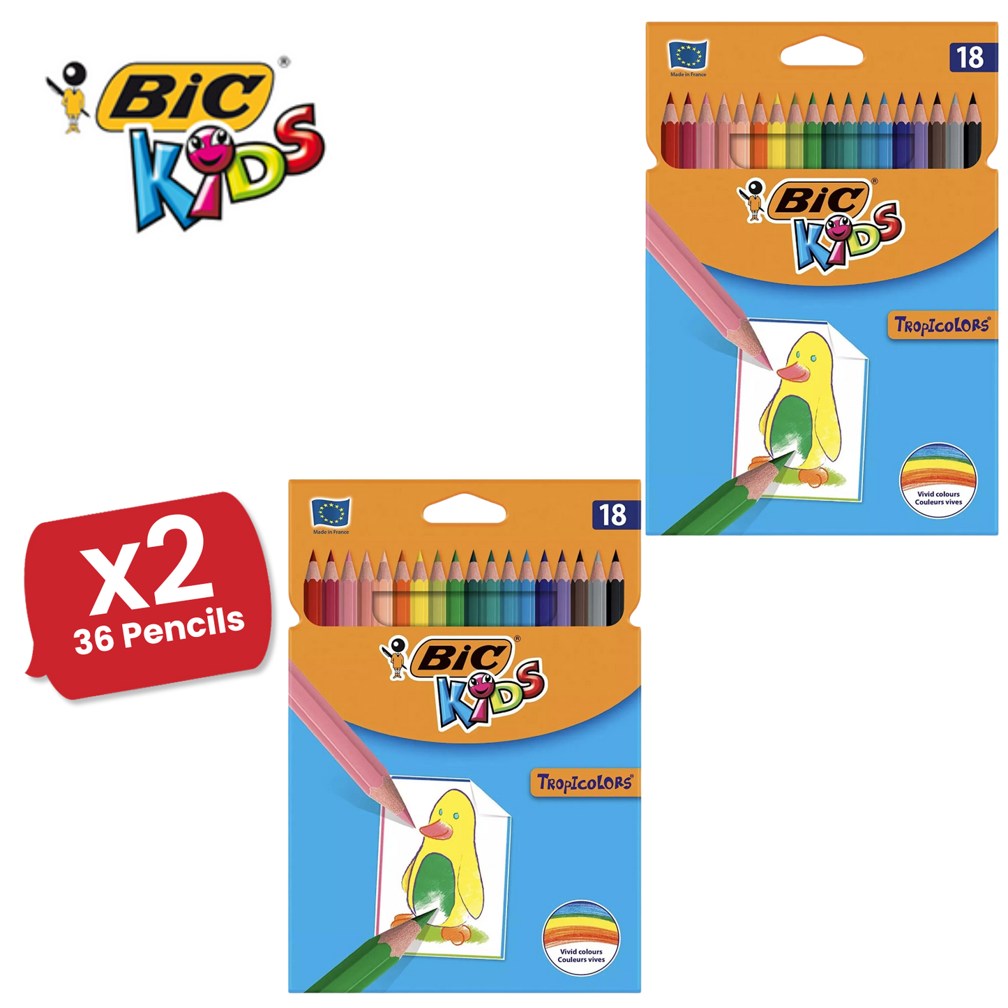 BIC Kids Tropicolors 2 Colouring Pencils Assorted - Pack of 18 - 1 to 5 Packs