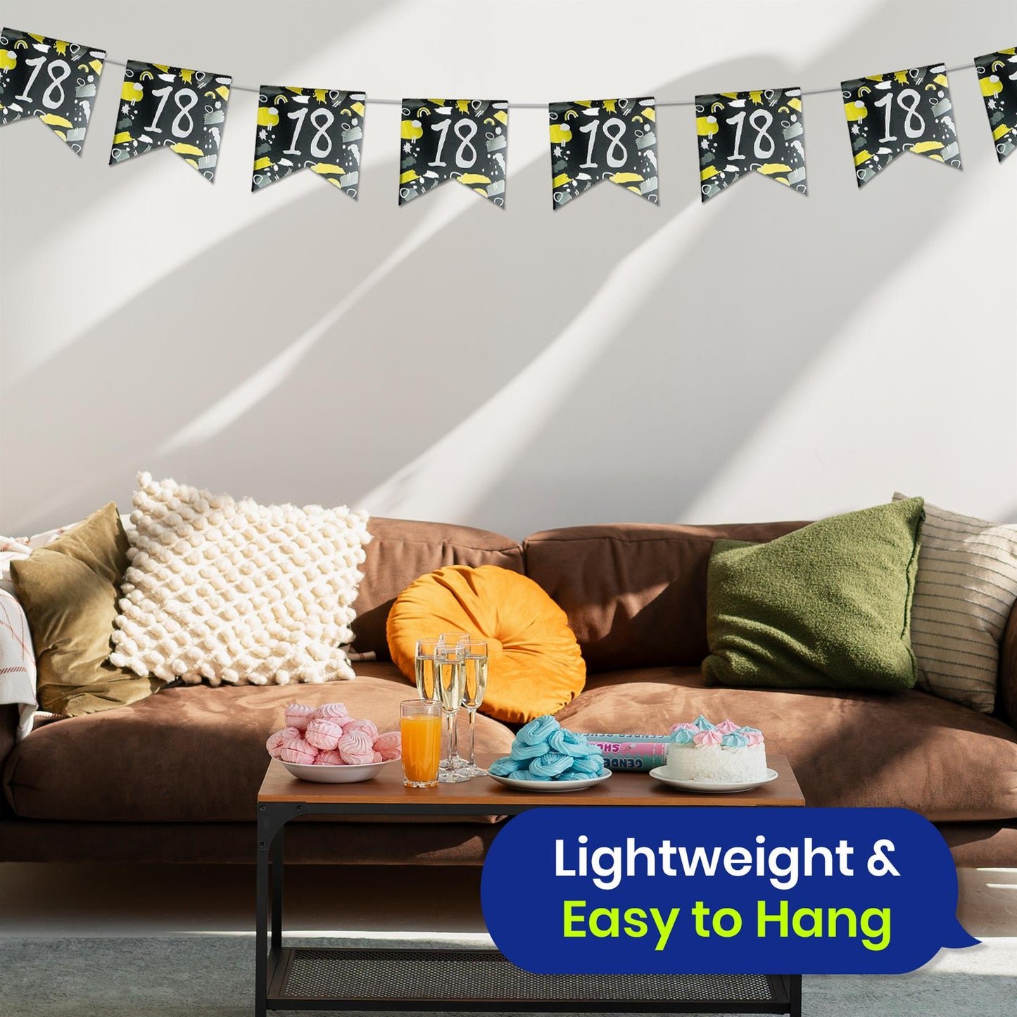 Happy 18th Birthday Black and White Bunting 4M Party Banner with 10 Flags Durable