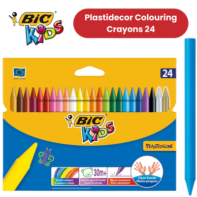 BIC Kids Plastidecor Crayons Assorted Colours - Wallet of 24 - 1 to 5 Packs