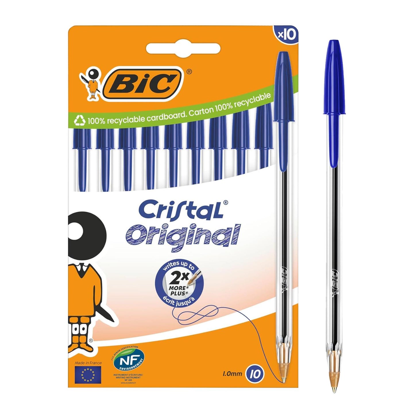 BIC Cristal Blue Pens 1.0mm Medium Tip Pack of 10 Ballpoint Pens
