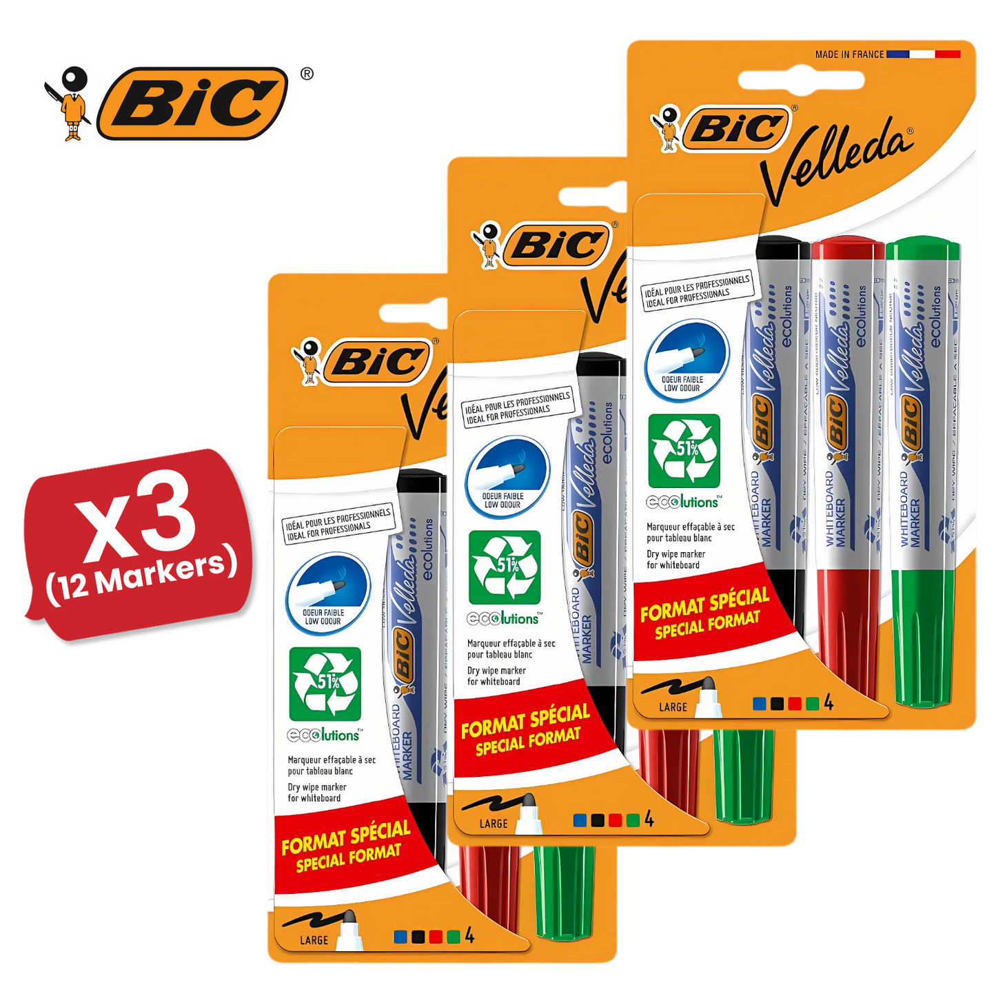 BIC Velleda 1701 ECOlutions Whiteboard Markers Assorted - Pack of 4