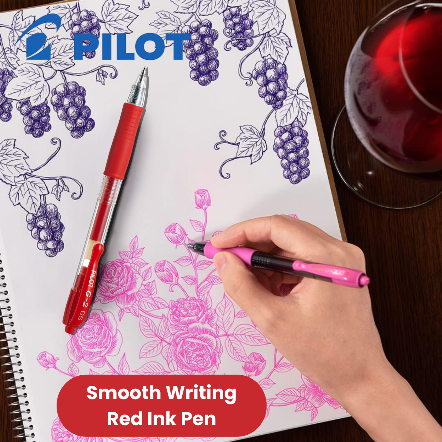 Pilot G2 05 Fine Point Red Gel Refillable, Long-Lasting Ink for Office & School