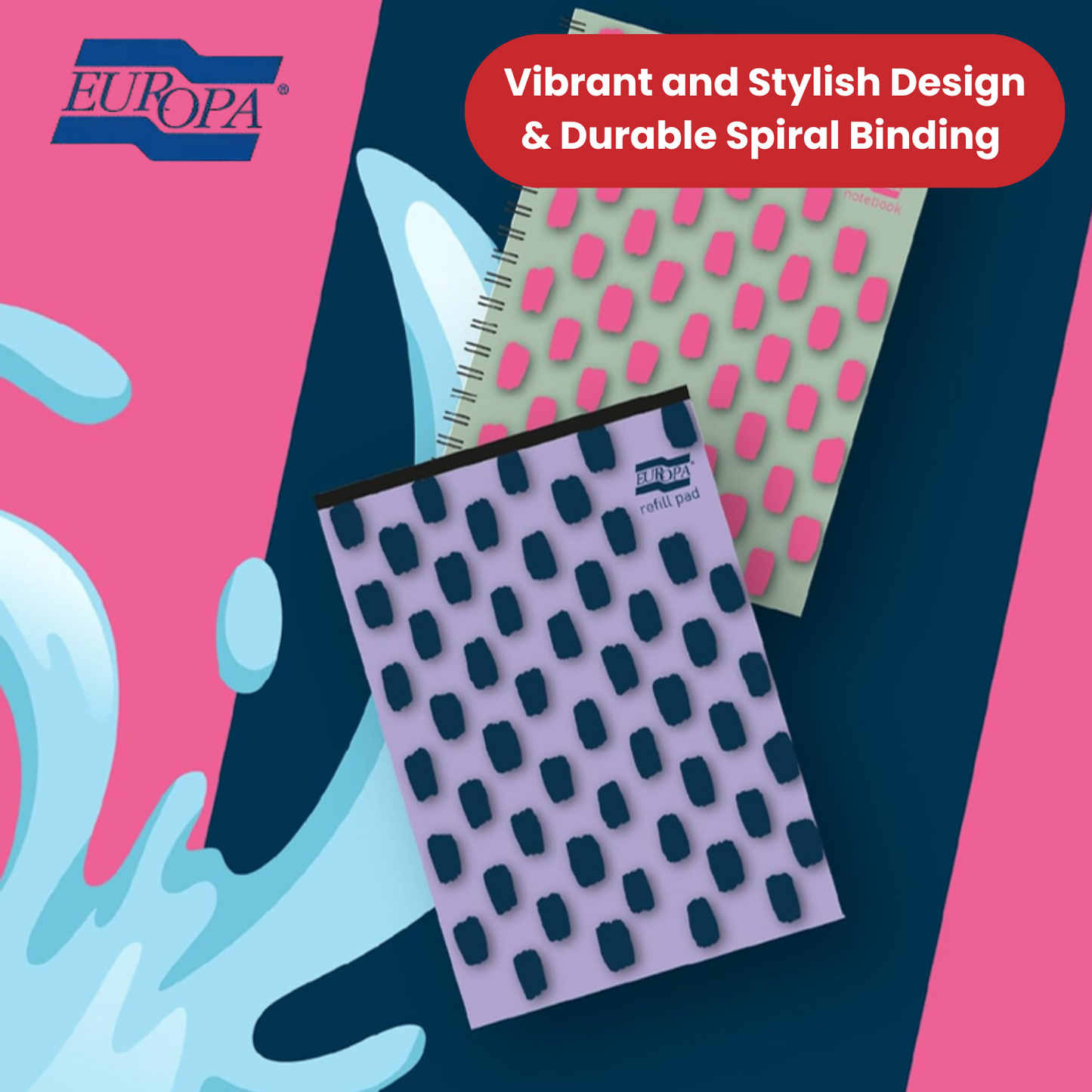 Europa Splash A5 Notepad Wirebound 160 Pages 80gsm FSC Paper Ruled Punched