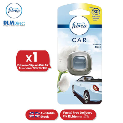 Febreze Clip-On Car Air Freshener - 2ml Cotton Fresh Gel Vent Car Freshener for Odour