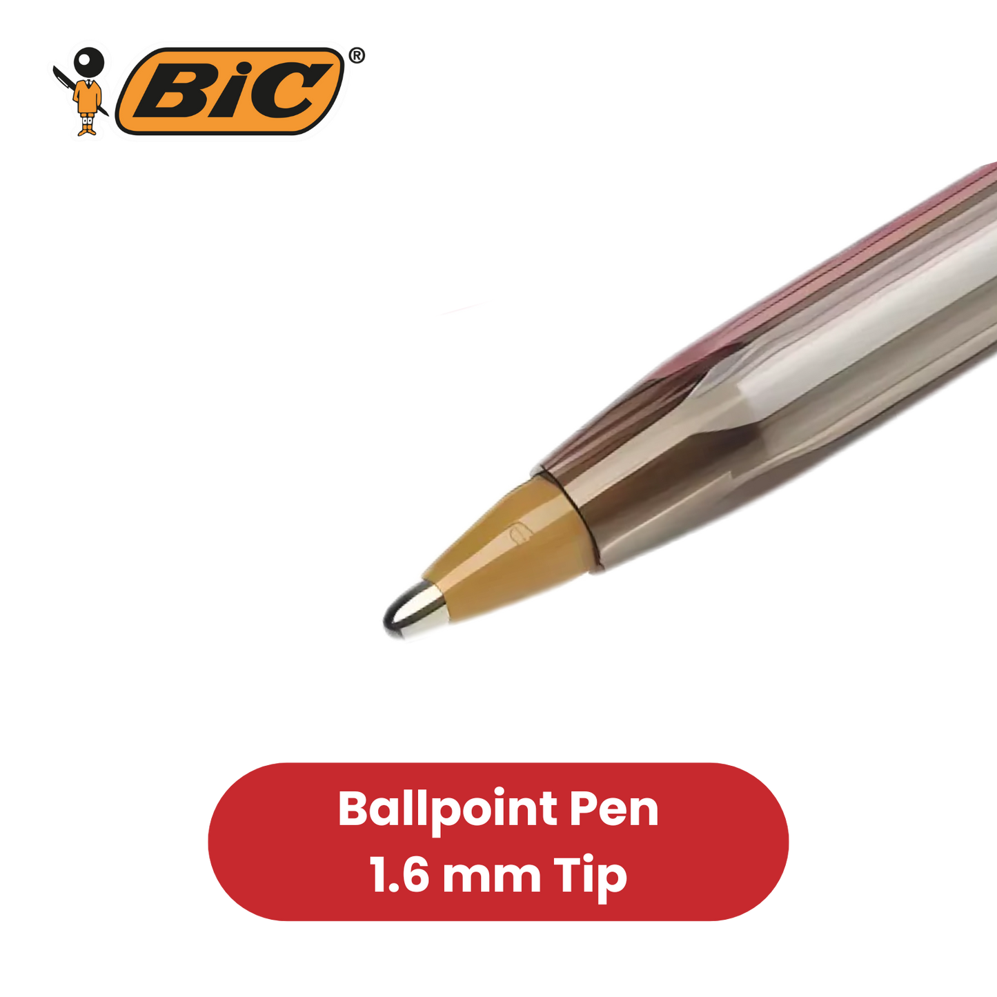 BIC Cristal Ballpoint 1.6mm Medium Point Pen Smooth Writing & Stylish Pen - Pink