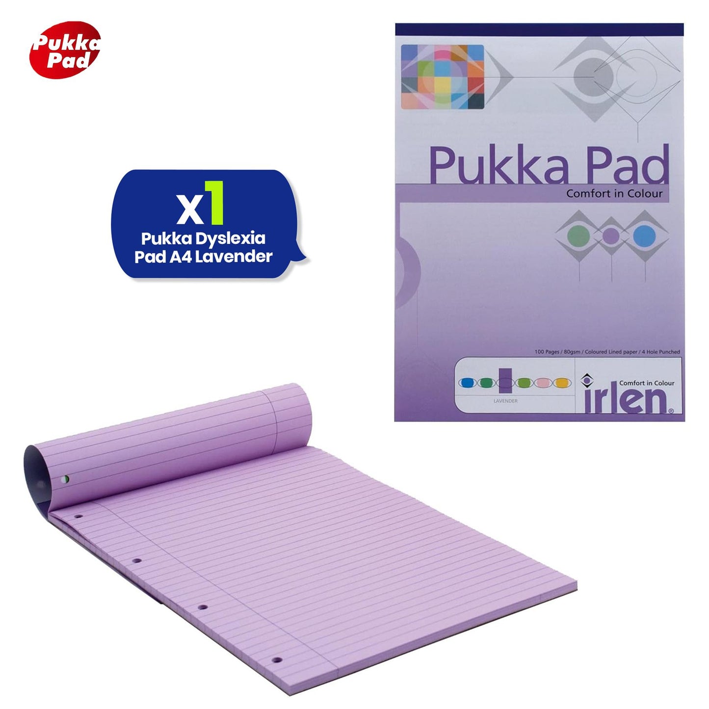 A4 Pukka Dyslexia Pad with Lavender Tinted Ruled Pages and Perforated Sheets