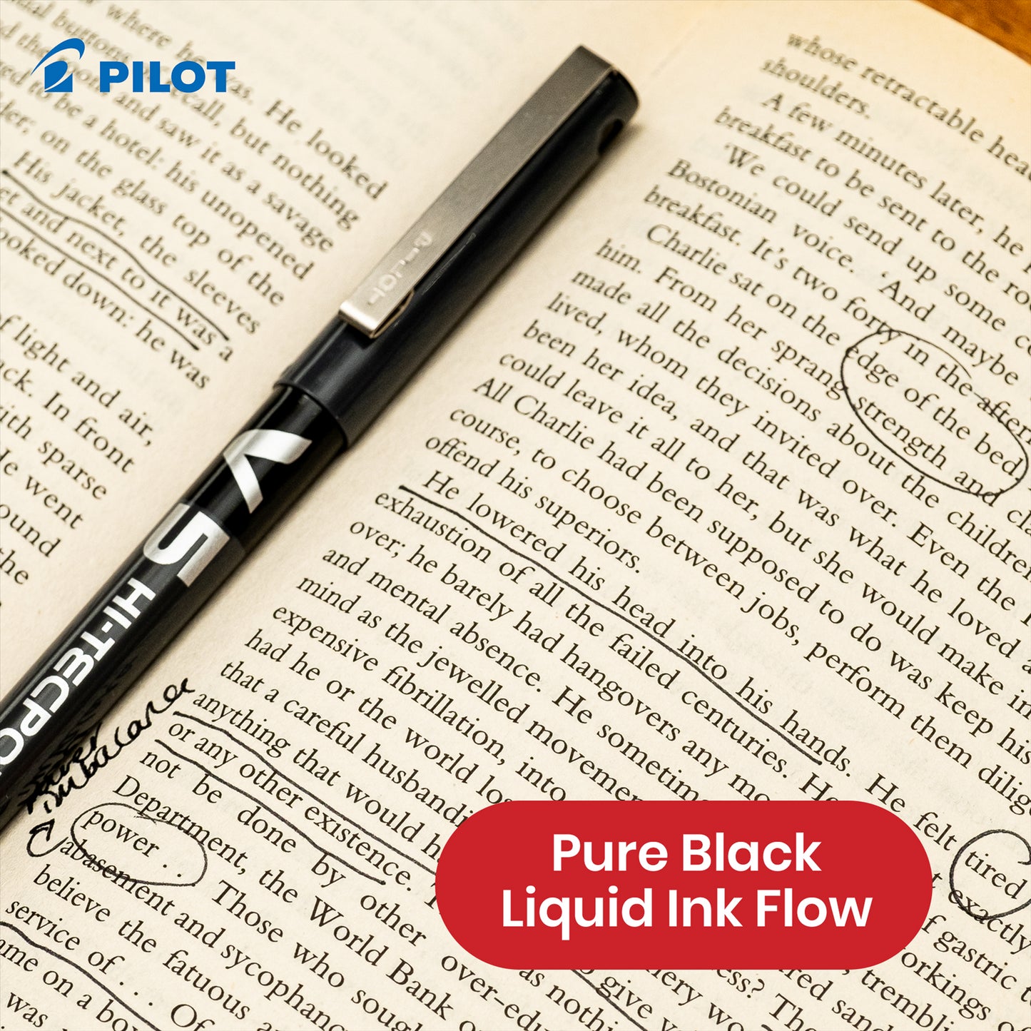 Pilot V5 Rollerball Pen - Black 0.5mm Fine Tip Rollerball Pen, Liquid Biros for Notes