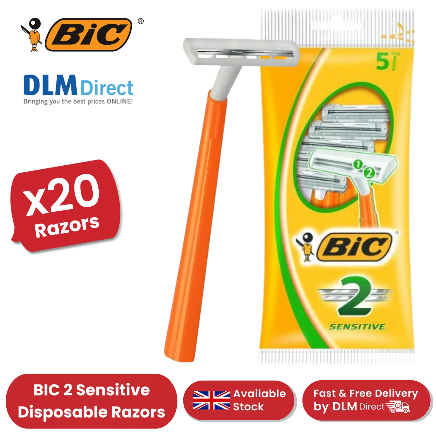 Bic 2 Sensitive Razors - Pack of 20 Razors