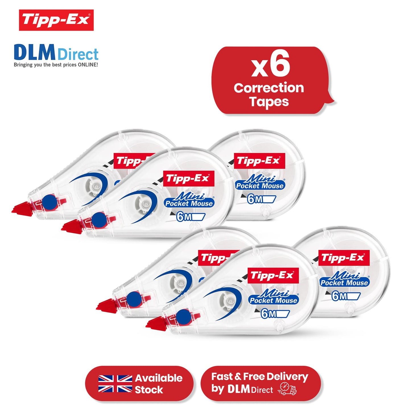 Tipp-Ex Mini Pocket Mouse Correction Tape - Quick Fix White Correction Roller for Students