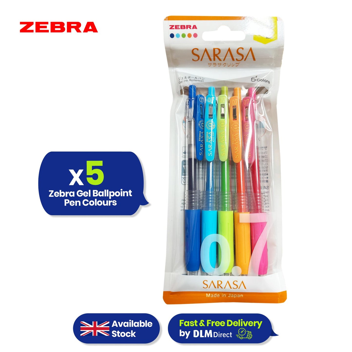 Zebra Gel Pen Plastic Fine Point Pen Home School & Office (Pack of 5 )