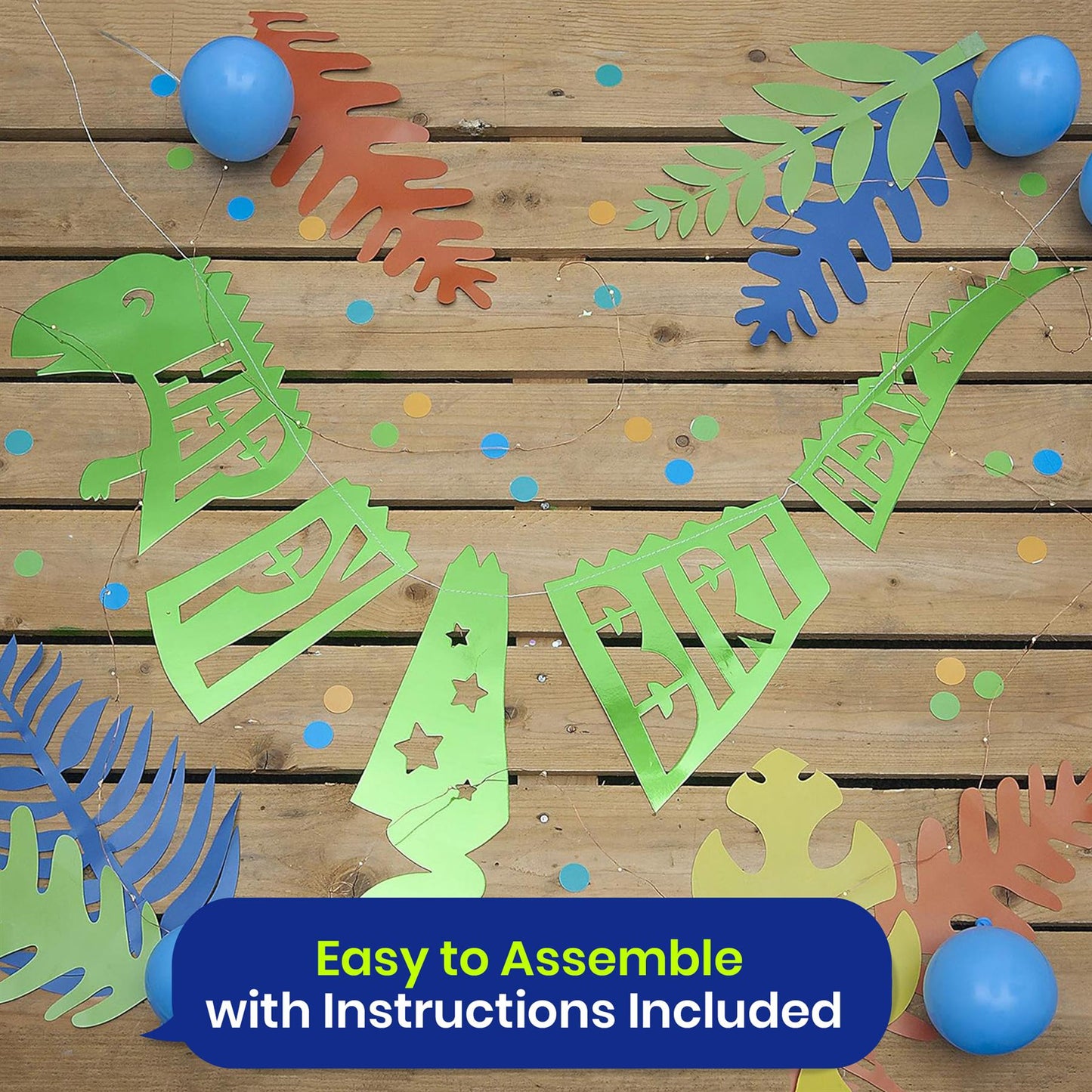 On The Wall Party Banner - Giant Green Happy Birthday T-Rex Dinosaur Garland - 1.5 metre