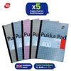 Pukka Pad A4 Refill Notepad with 400 Pages of 80GSM Paper, ,Blue,White,Pink,Silver - Pack of 5