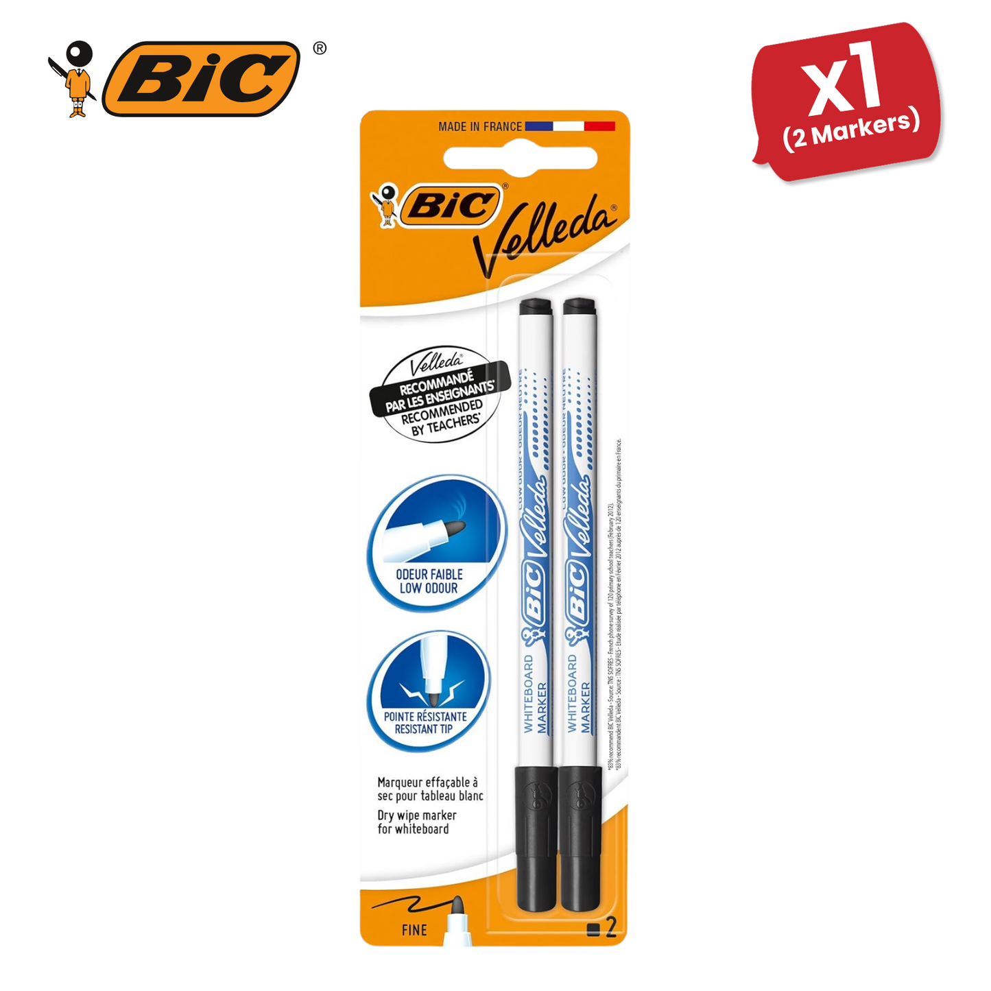 BIC Velleda 1721 Whiteboard Pens Black - Pack of 2