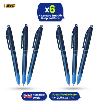 BIC 4-Colour Smooth Pens Pack of 6 Medium Points for Office & Home