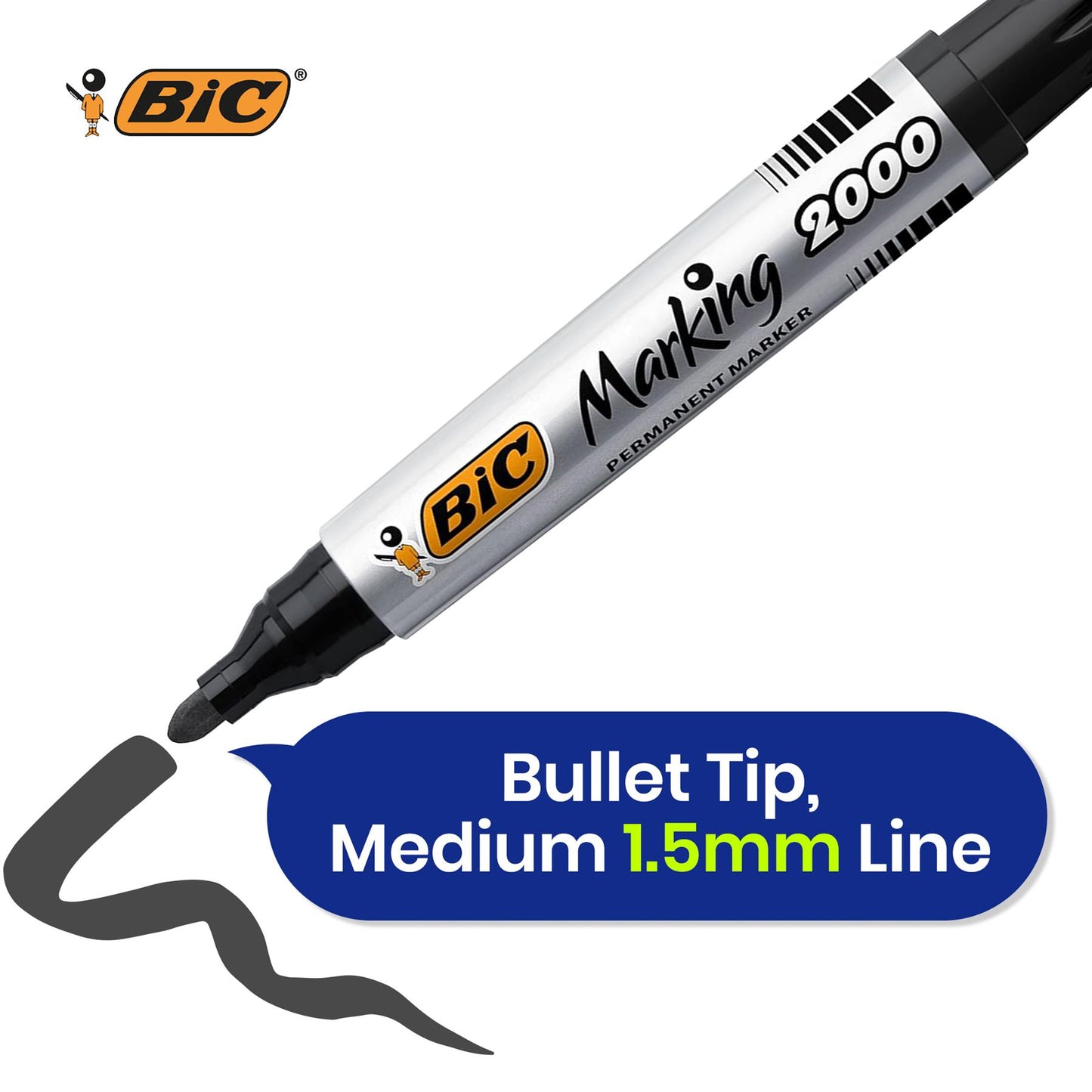 Bic 2000 Permanent Black Bullet Tip Marker (Pack of 12) 820915
