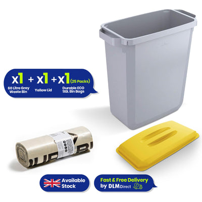 Durable DURABIN 60 Grey+ Durable DURABIN 60 Lid Yellow+ Durable ECO 110L Bin Bags 100% Recycled