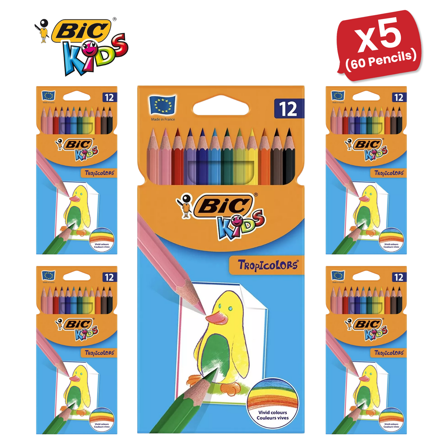 BIC Kids Tropicolors Colouring Pencils, Vibrant Colors - Creative Fun Pack of 12