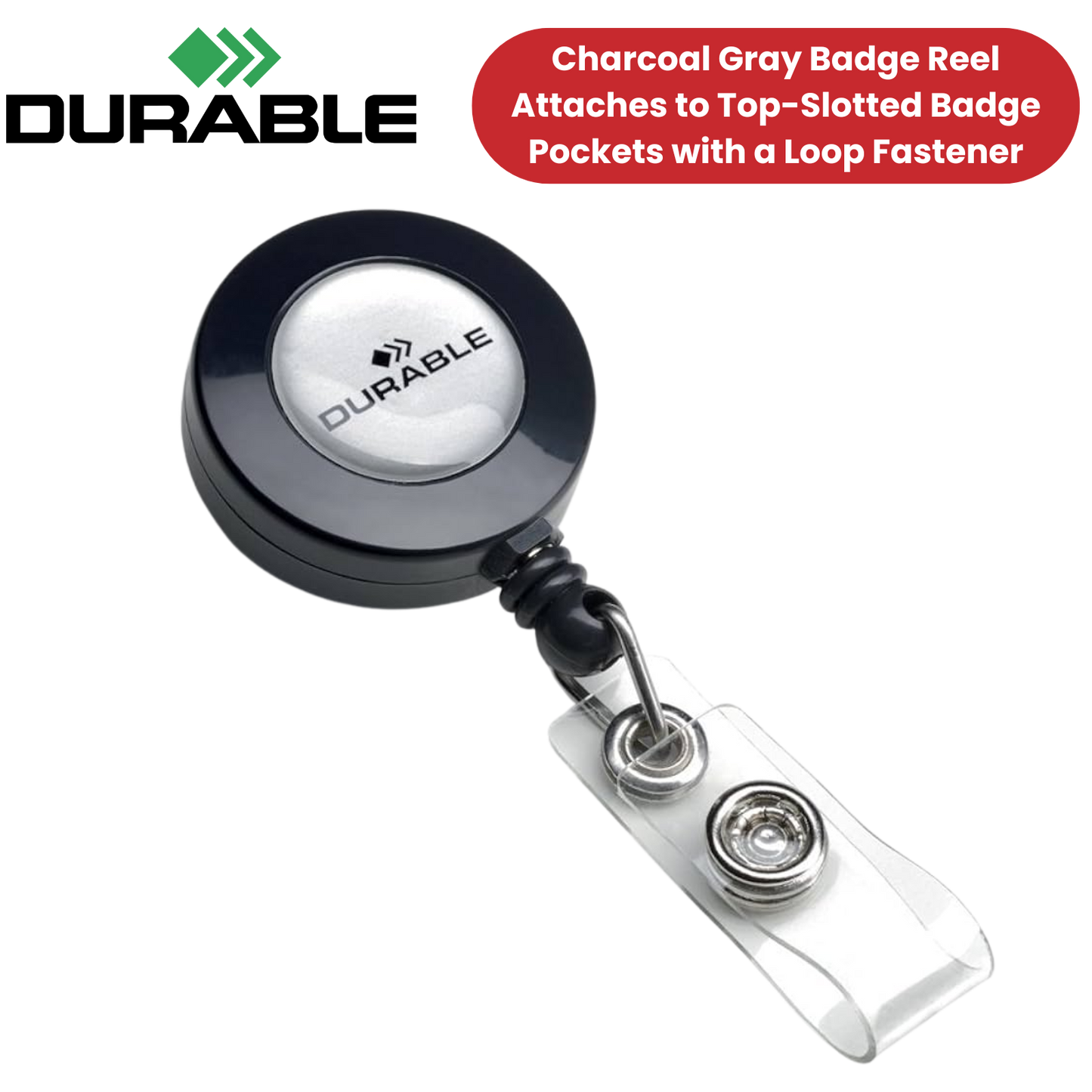 Durable Badge Reel with Key Ring in Charcoal - Pack of 10 - Pack 1-5