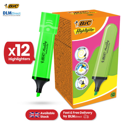BIC 12x Marking Highlighter Flat Marker Neon Green Modular Tip for Precise Highlighting