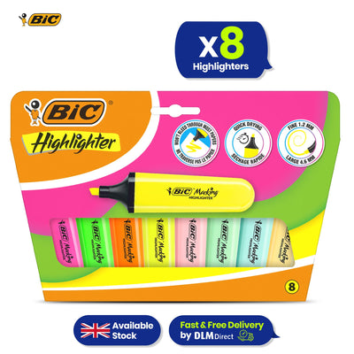 BIC 8x Marking Highlighter Flat Assorted Pastel & Neon Modular Tip for Precise Highlighting