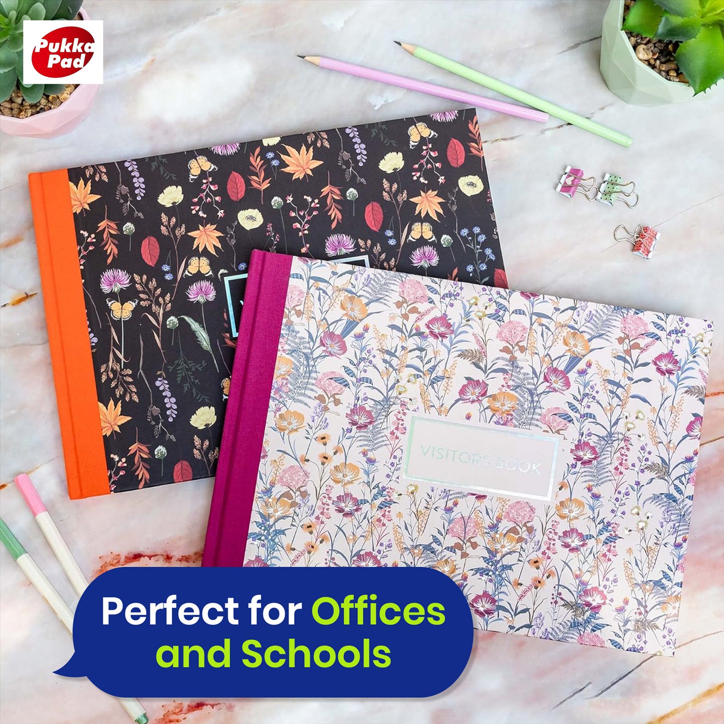 Pukka Pad A4 Visitor Log Book Black 96 Pages Floral Hardcover Sign In Book for Office or School