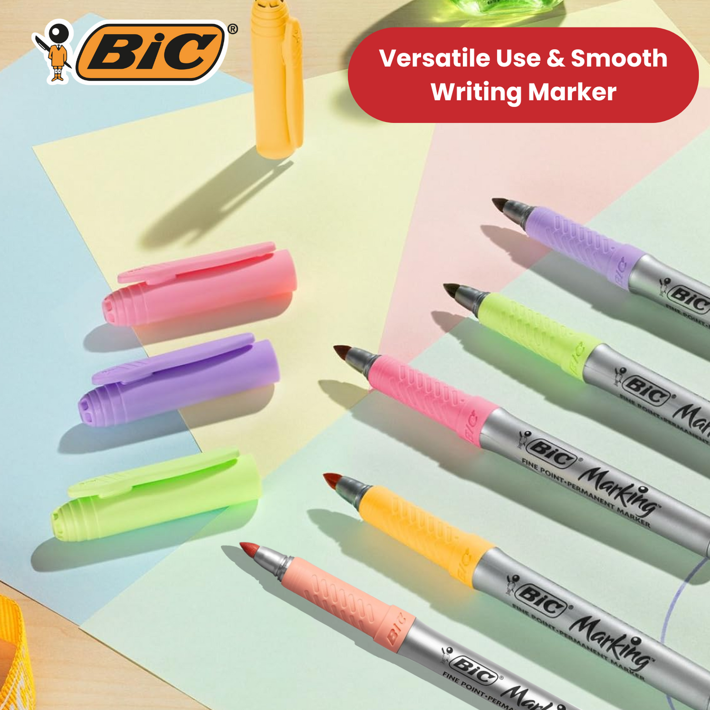 BIC Marking Permanent Markers Fine Tip Assorted Intense & Pastel Colours 12 Pack