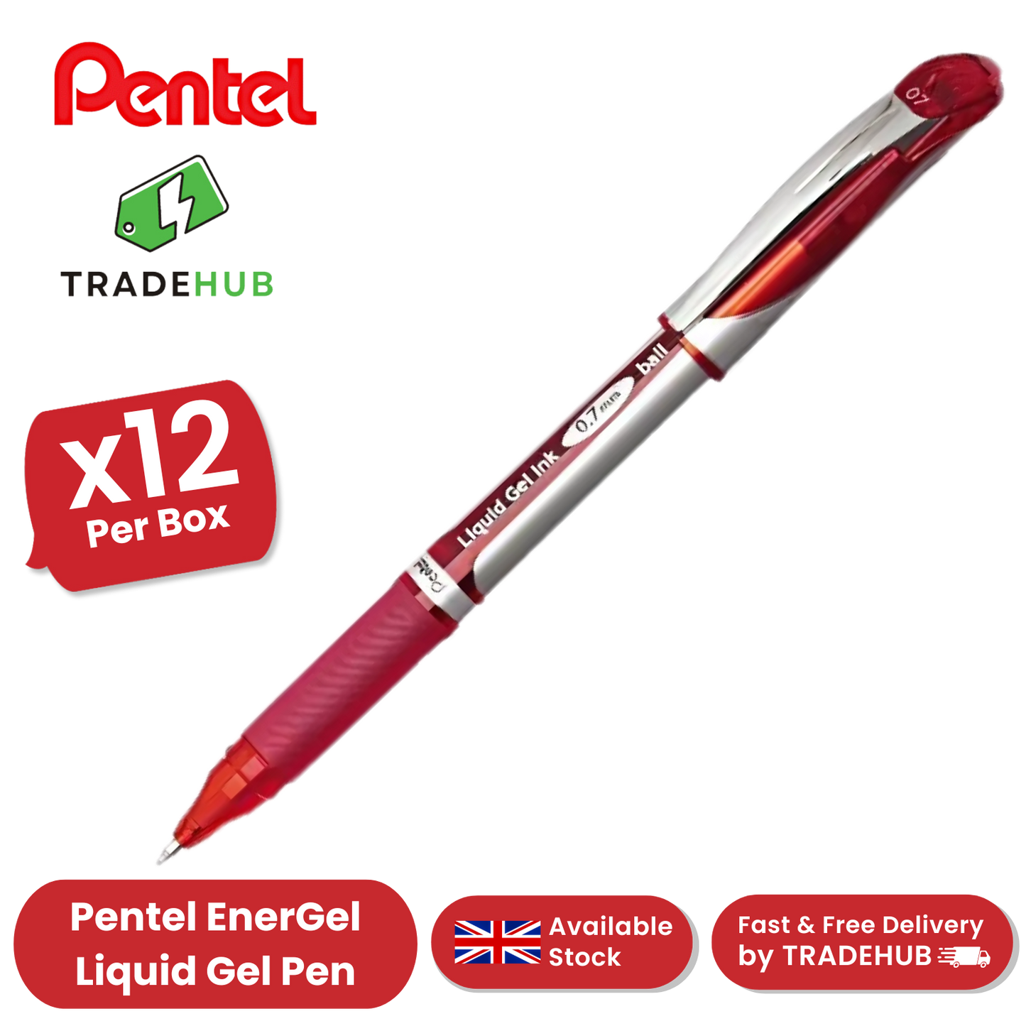 Retractable EnerGel rollerball pen ideal for everyday use. Quick drying, smooth flowing EnerGel ink, suitable for right or left-handed writers. Reduces smudging on hands and paper. Transparent barrel for easy view of remaining ink. Soft latex-free grip –